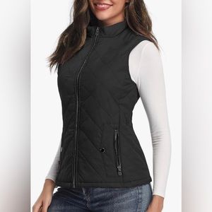 Women’s Quilted Vest With Zip Pockets -Large (Black)